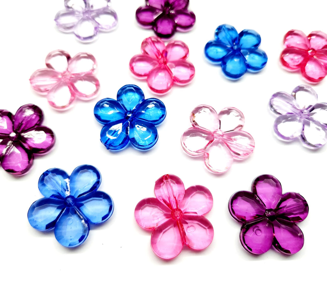 ACRILICO| FLORES FACETADA | 100 GRAMOS | 40MM | MIX AZUL - ROSADO - LILA - MORADO| co.14