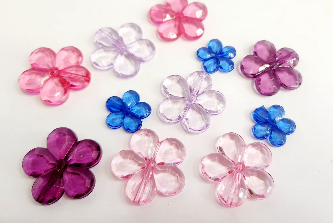 ACRILICO | FLORES FACETADA | 100 GRAMOS | MIX AZUL - ROSADO - LILA - MORADO