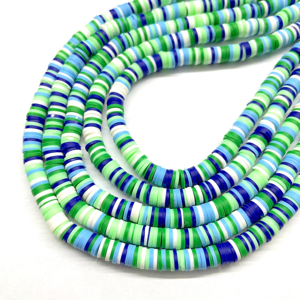 Fimo | Círculos Planos | Verdes, Azul y Blanco