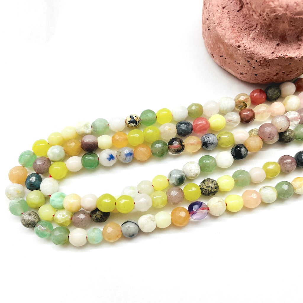 AGATA FACETADA | 6MM | MIX AGATA VERDE LIMA Y ABALORIOS TONOS CLARO
