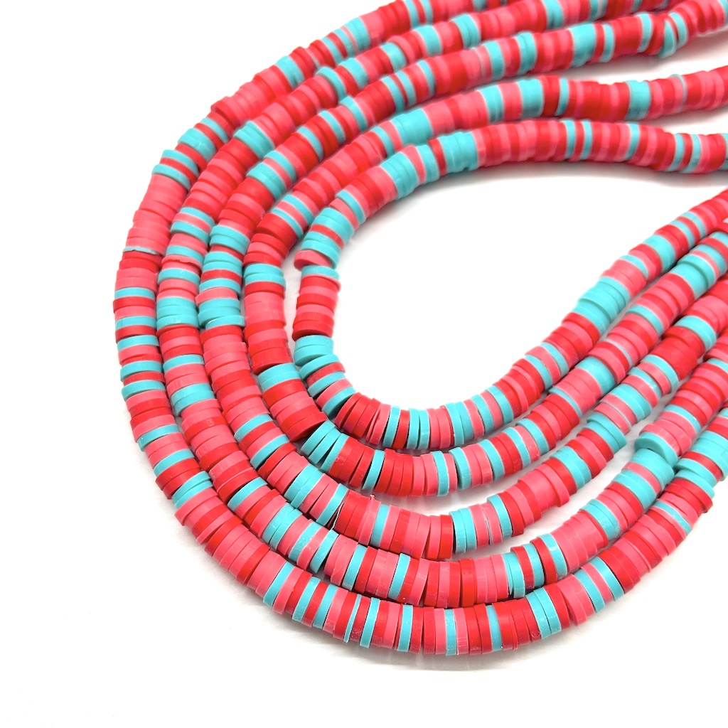 Fimo | Círculos Planos | Turquesa oscuro, Rojo y Coral