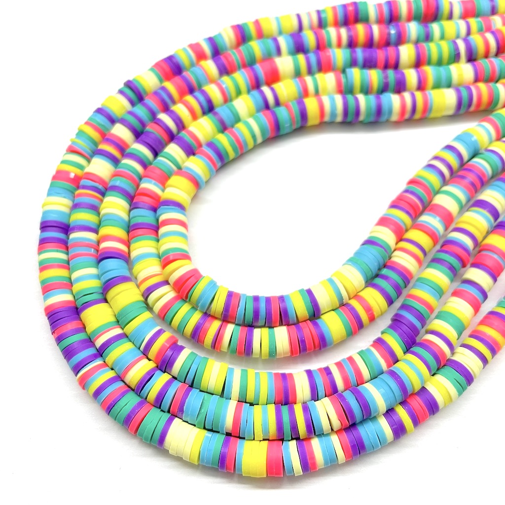 Fimo | Círculos Planos | Amarillo, Fucsia, Morado y Celeste