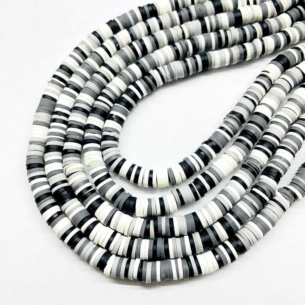 Fimo | Círculos Planos | Gris, Negro y Blanco