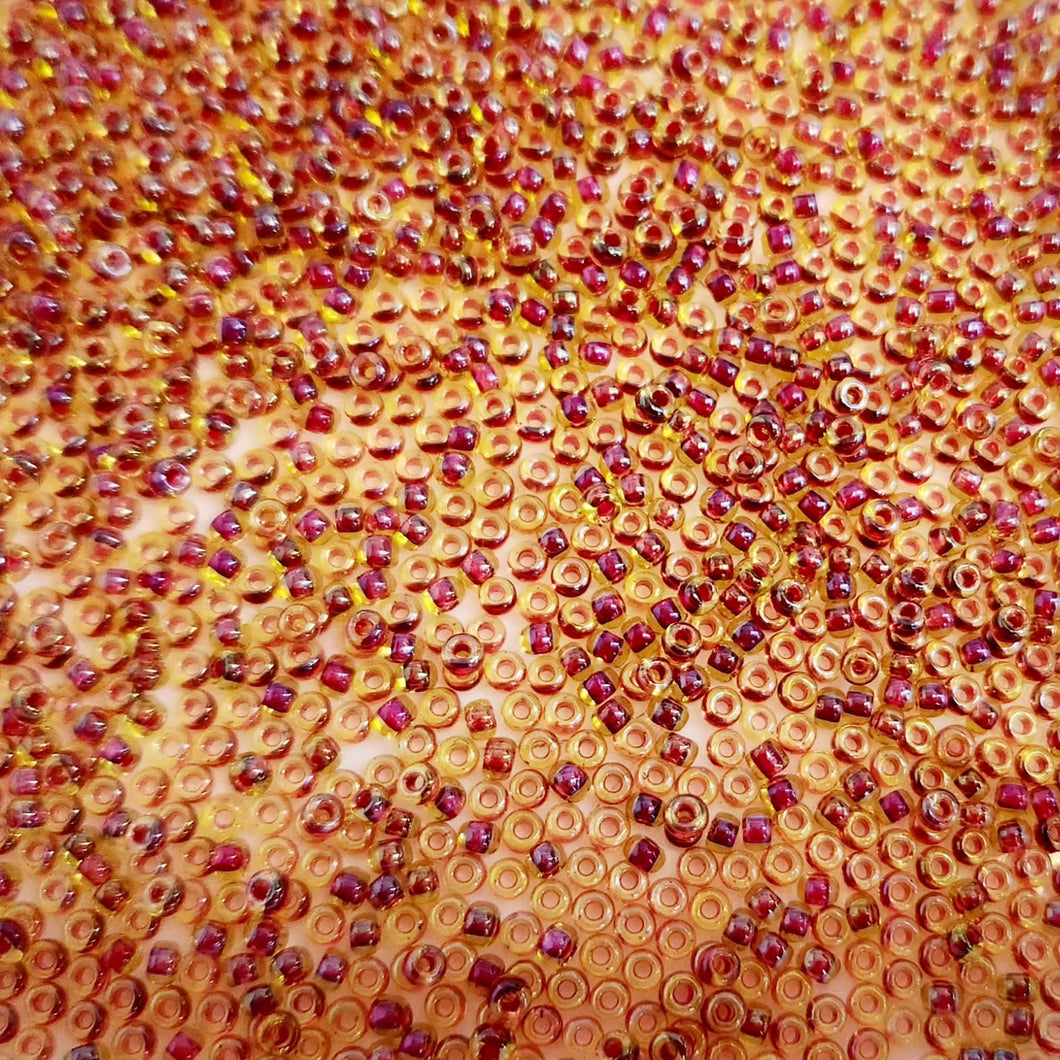 Miyuki Round Rocailles 11/0 | 336RR | Bicolor Amarillo con Interno Burdeo