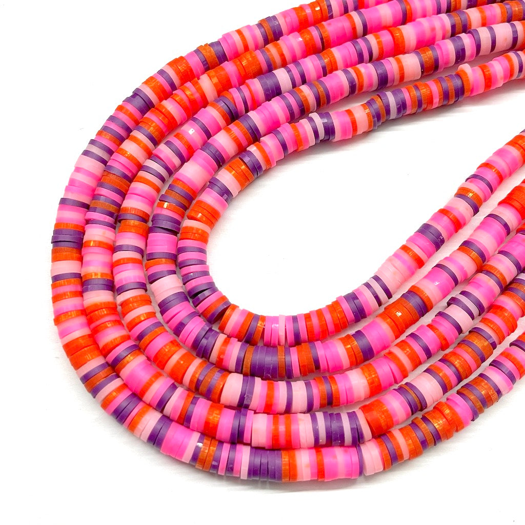 Fimo | Círculos Planos | Naranja osc, Morado y Rosado