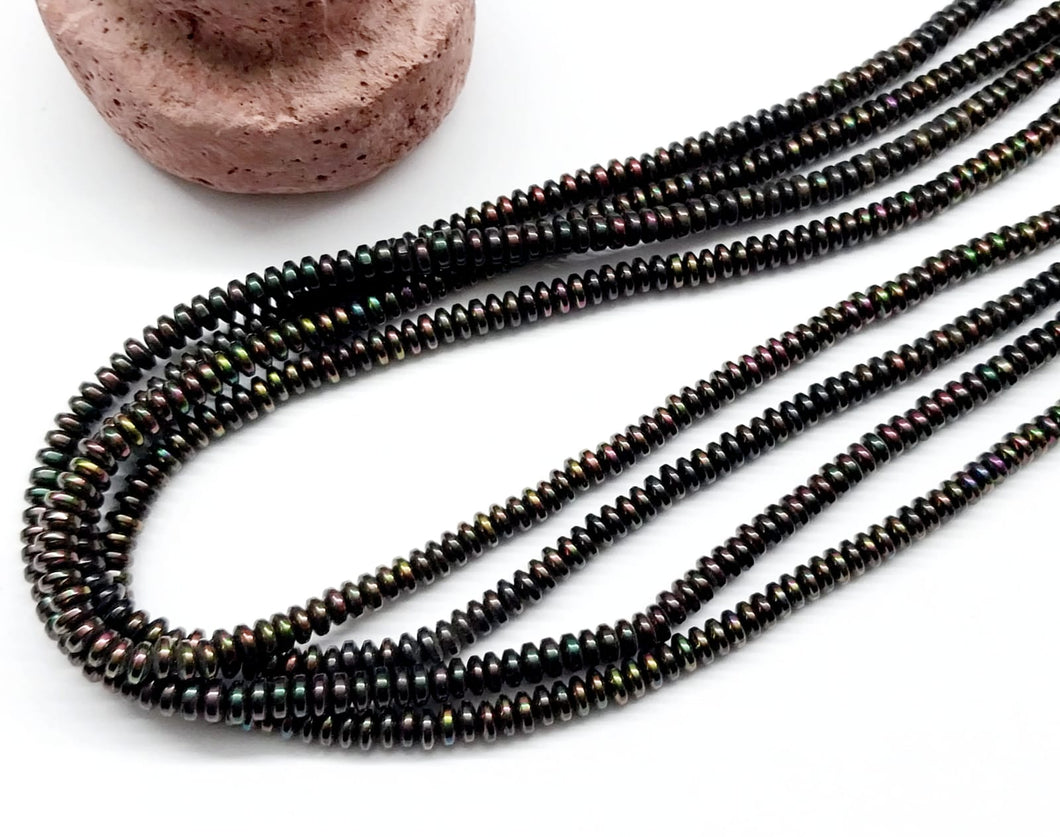 HEMATITA RONDELL | 5×1.5MM | NEGRO TORNASOL