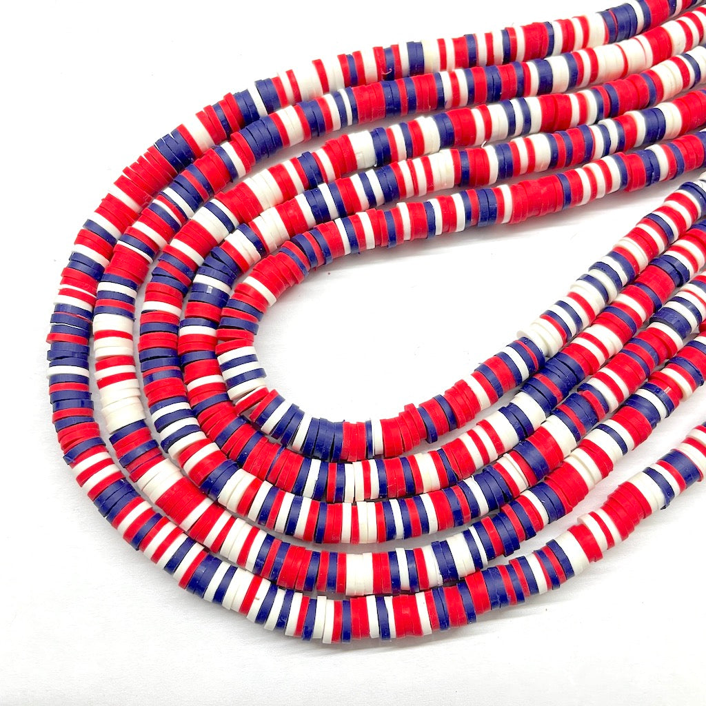 Fimo | Círculos Planos | Rojo, Azul y Blanco