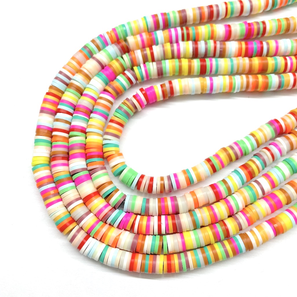 Fimo | Círculos Planos | Blanco, Naranja, Verde y Café