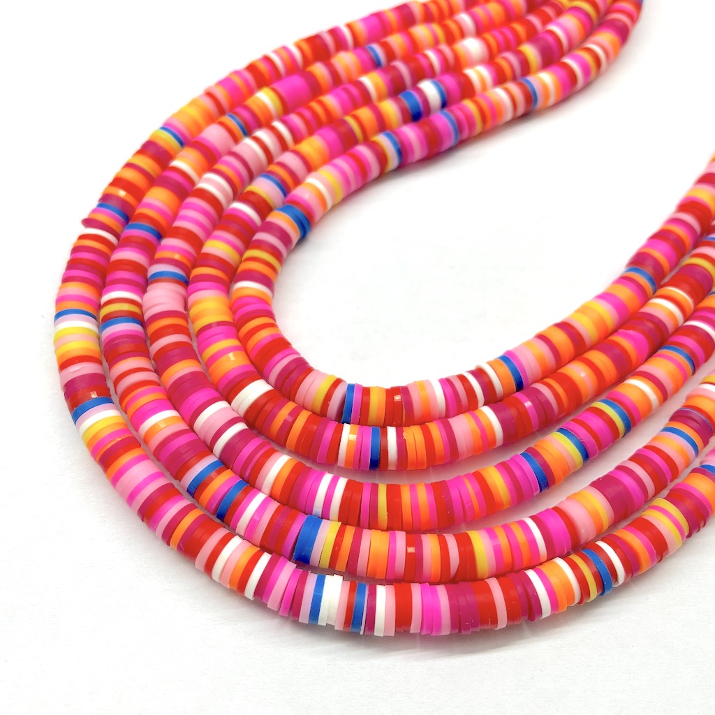 Fimo | Círculos Planos | Rojo, Naranja, Rosado y Azul