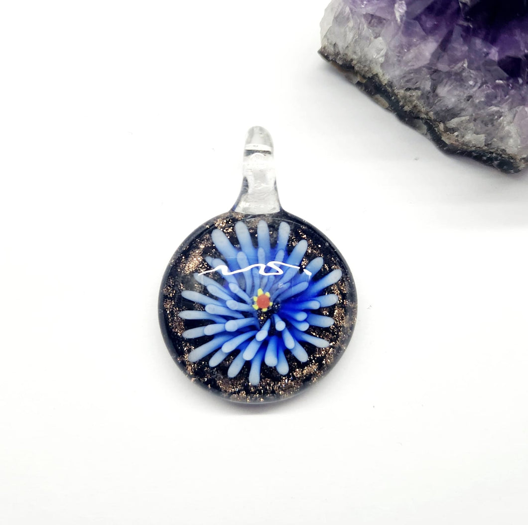 COLGANTE DE VIDRIO CON FLOR INTERNA | CIRCULAR | 35MM | AZUL