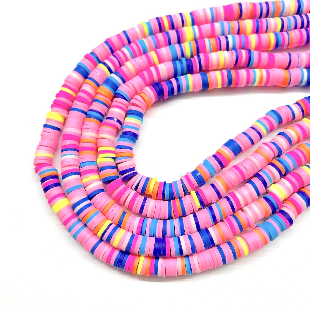 Fimo | Círculos Planos | Rosado, Fucsia, Azul, Amarillo y Naranja