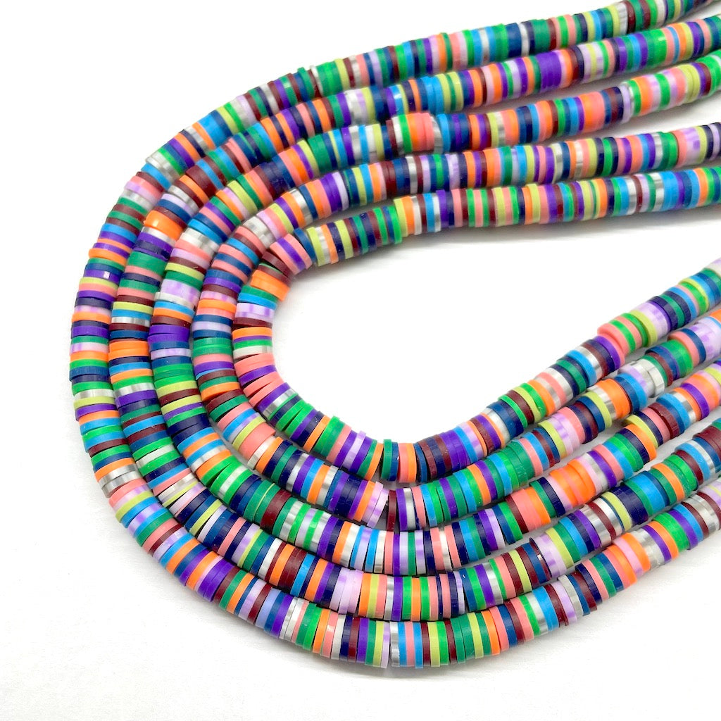 Fimo | Círculos Planos | Verde, Naranja, Lila y Azul, matizado