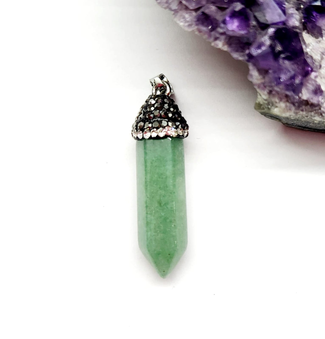 COLGANTE DE PIEDRA | PUNTA CON CASQUETE DE STRASS | 35MM | JADE