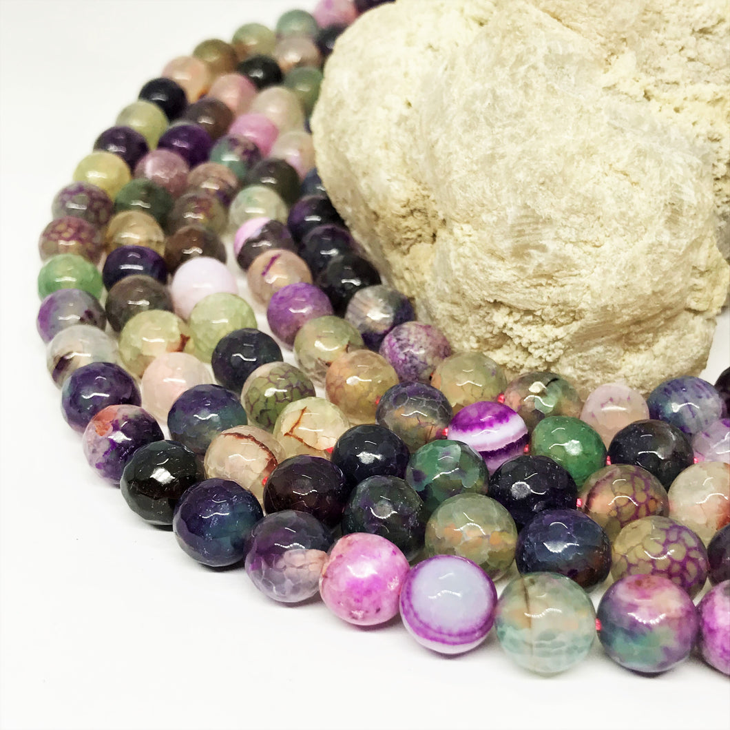 AGATA FACETADA | 10MM | VERDE Y MORADO CRAQUELADO MATIZADO