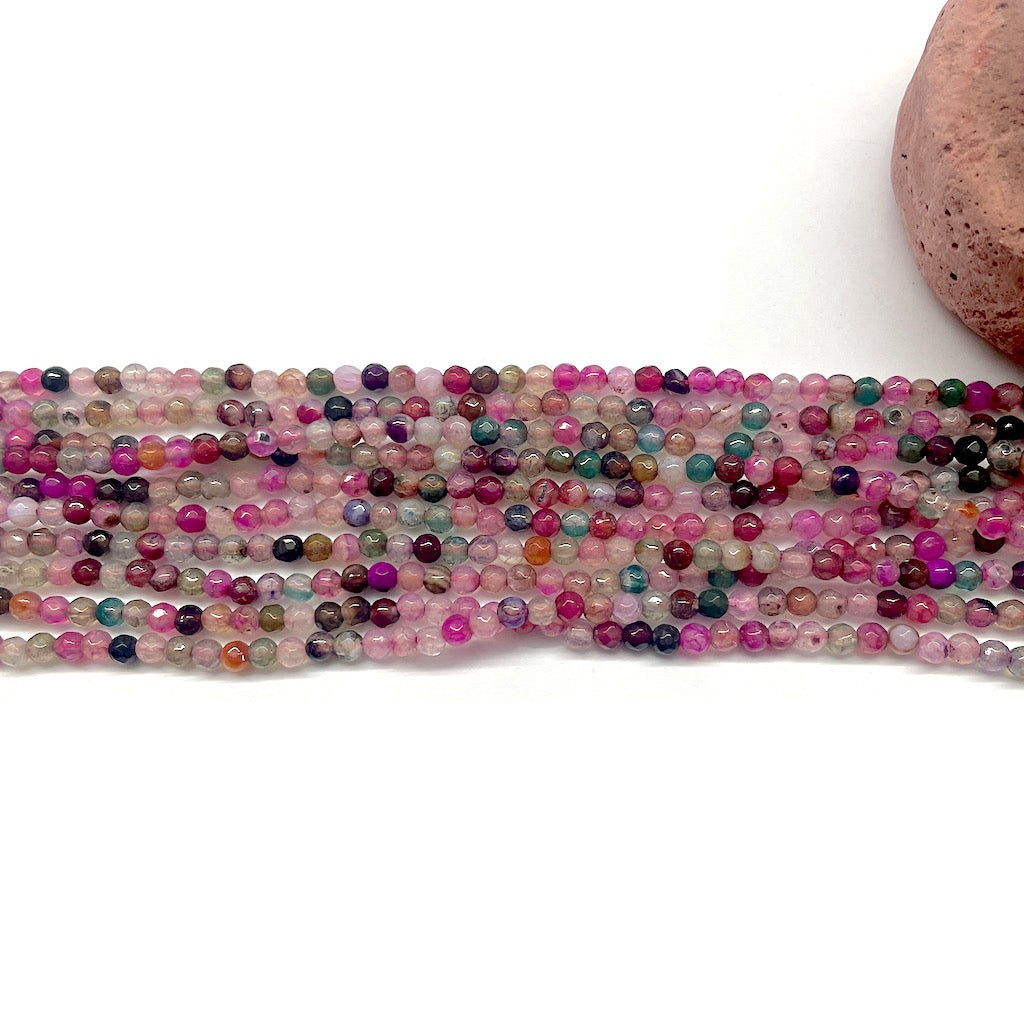 Agata Facetada | 3mm | Mix Fucsia y Tonos Tierra Matizado