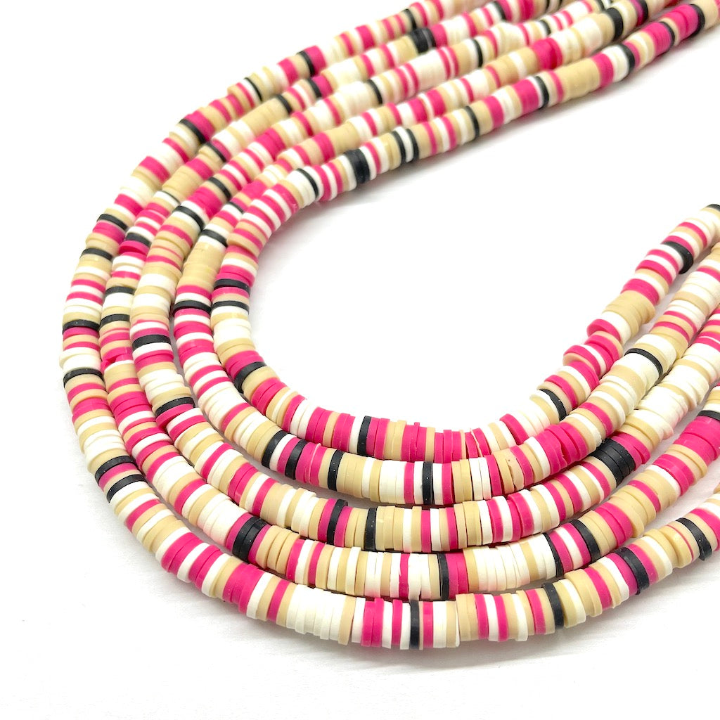 Fimo | Círculos Planos | Beige, Rosado intenso, blanco y Negro