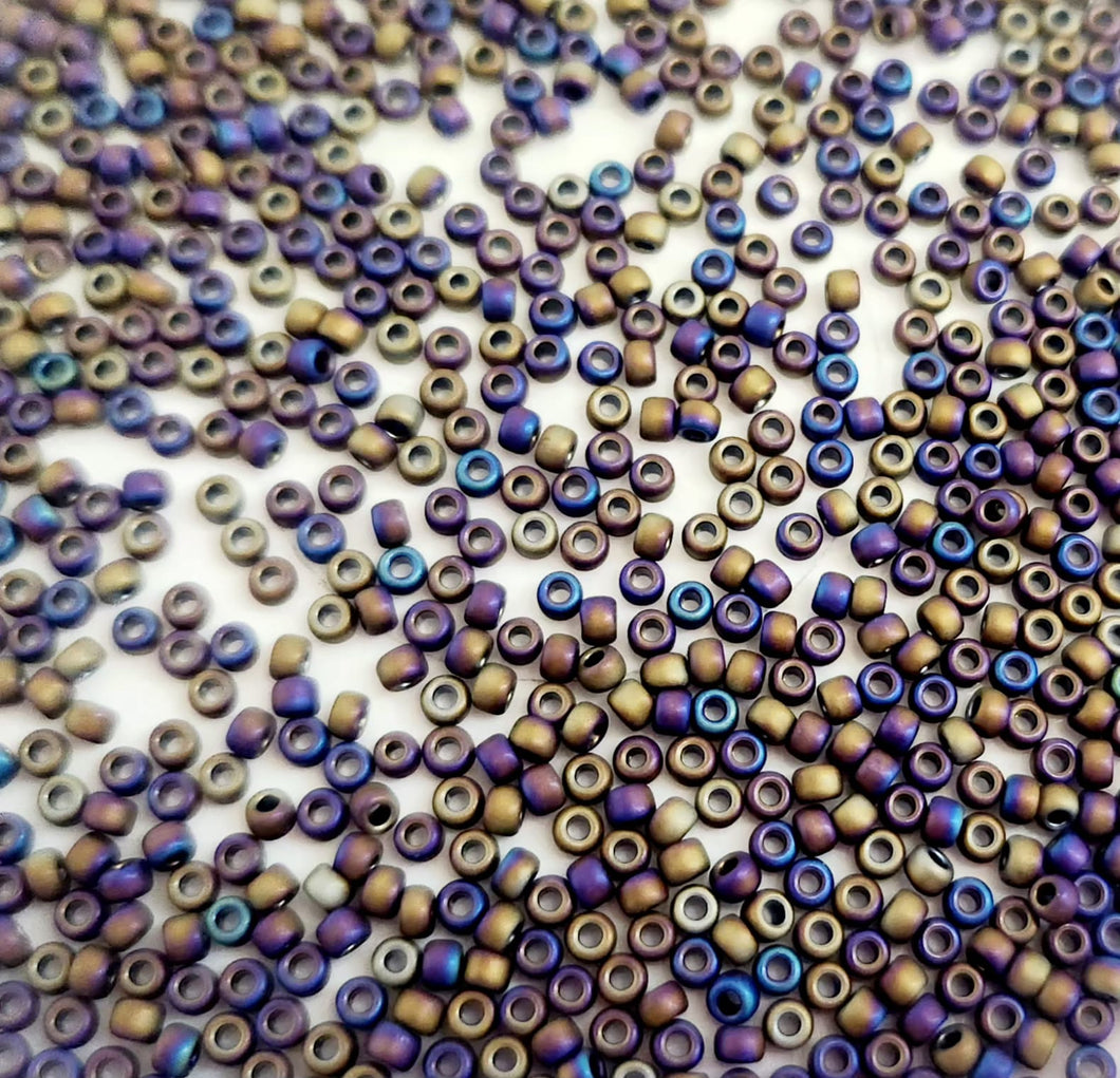Toho Round Rocailles 11/0 | 615FRR | Bicolor Olivo y Morado Matte