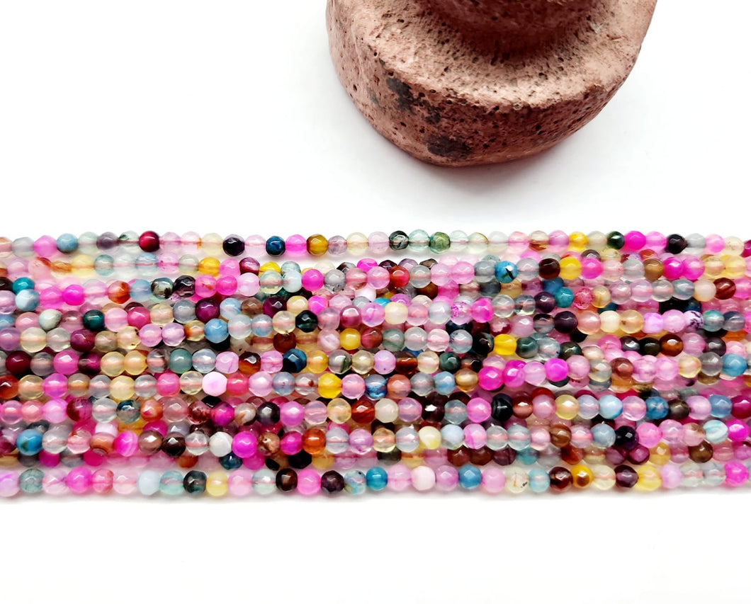 Agata Facetada | 3mm | Mix calipso - amarillo - fucsia