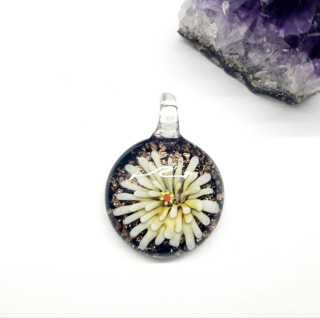 COLGANTE DE VIDRIO CON FLOR INTERNA | CIRCULAR | 35MM | CREMA