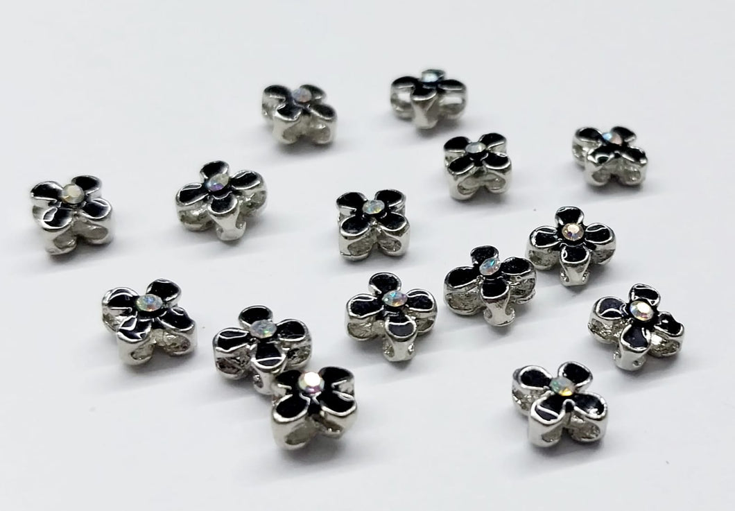 RODINADO | FLOR NEGRA | BASE PLATEADO | 5MM | 3 UNIDADES | (R9-87)