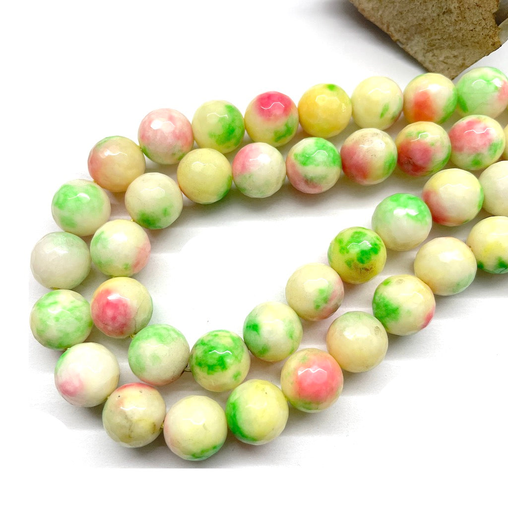AGATA FACETADA | 12MM | TRICOLOR CREMA ROSADO VERDE