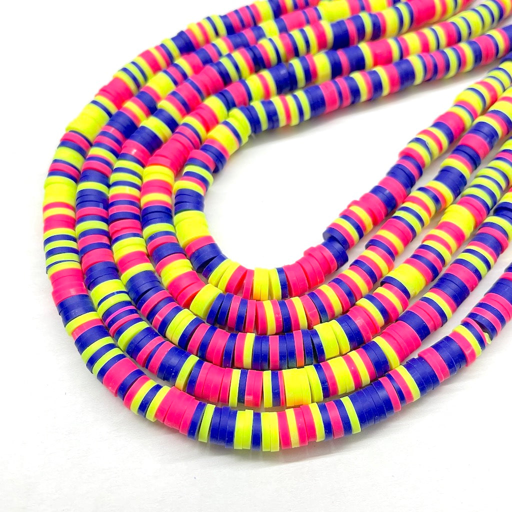 Fimo | Círculos Planos | Azul, Fucsia y Amarillo