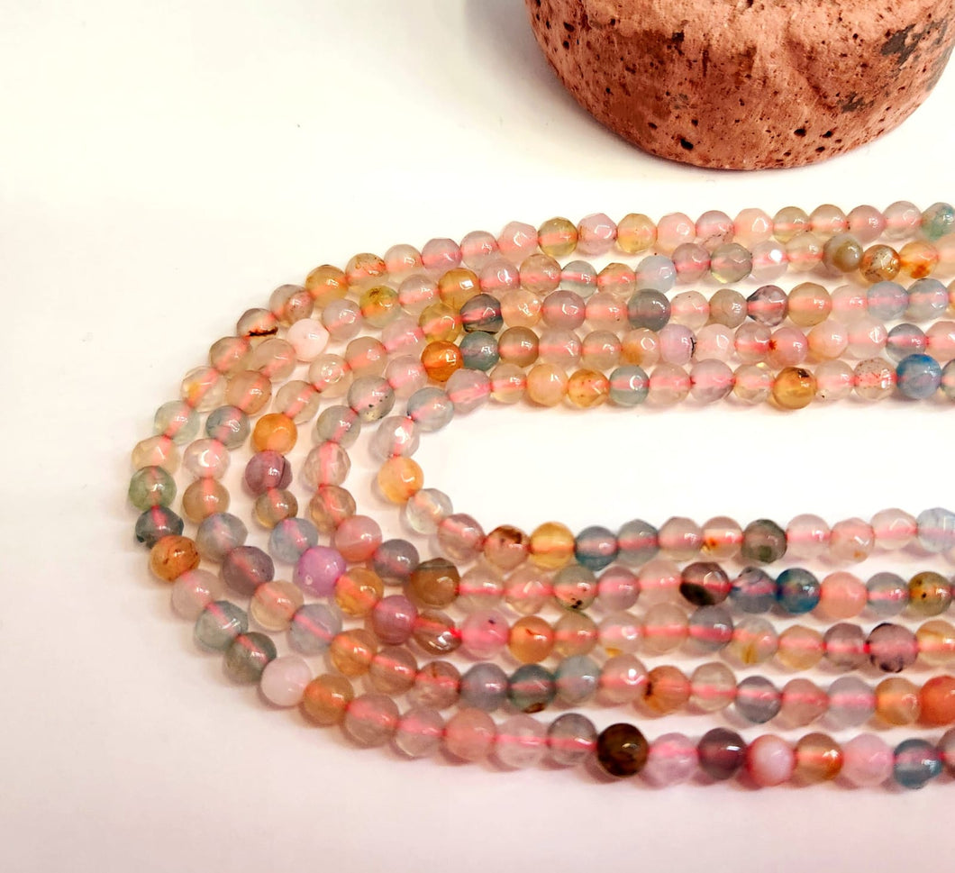 AGATA FACETADA | 4MM | MIX ROSADO CELESTE AMARILLO EXTRA CLARO