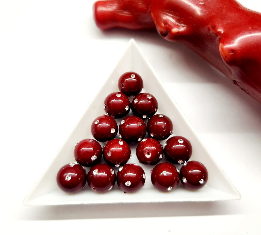 PERLA SHELL CON STRAS | 10MM | ROJO | 3 UNIDADES