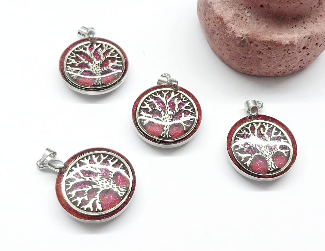 Colgante Resina | Figura Arbol de la vida | Fondo Fucsia | 20mm