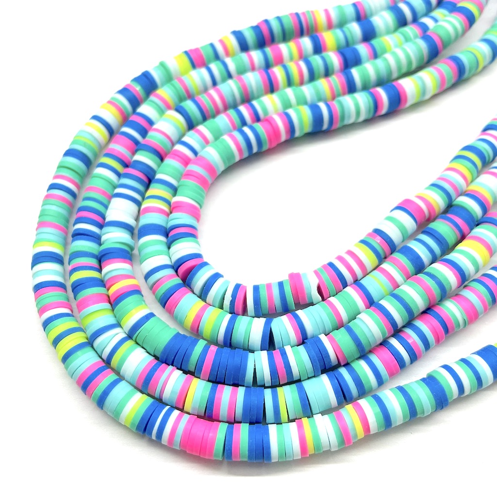 Fimo | Círculos Planos | Azul, Turquesa, Rosado y Amarillo