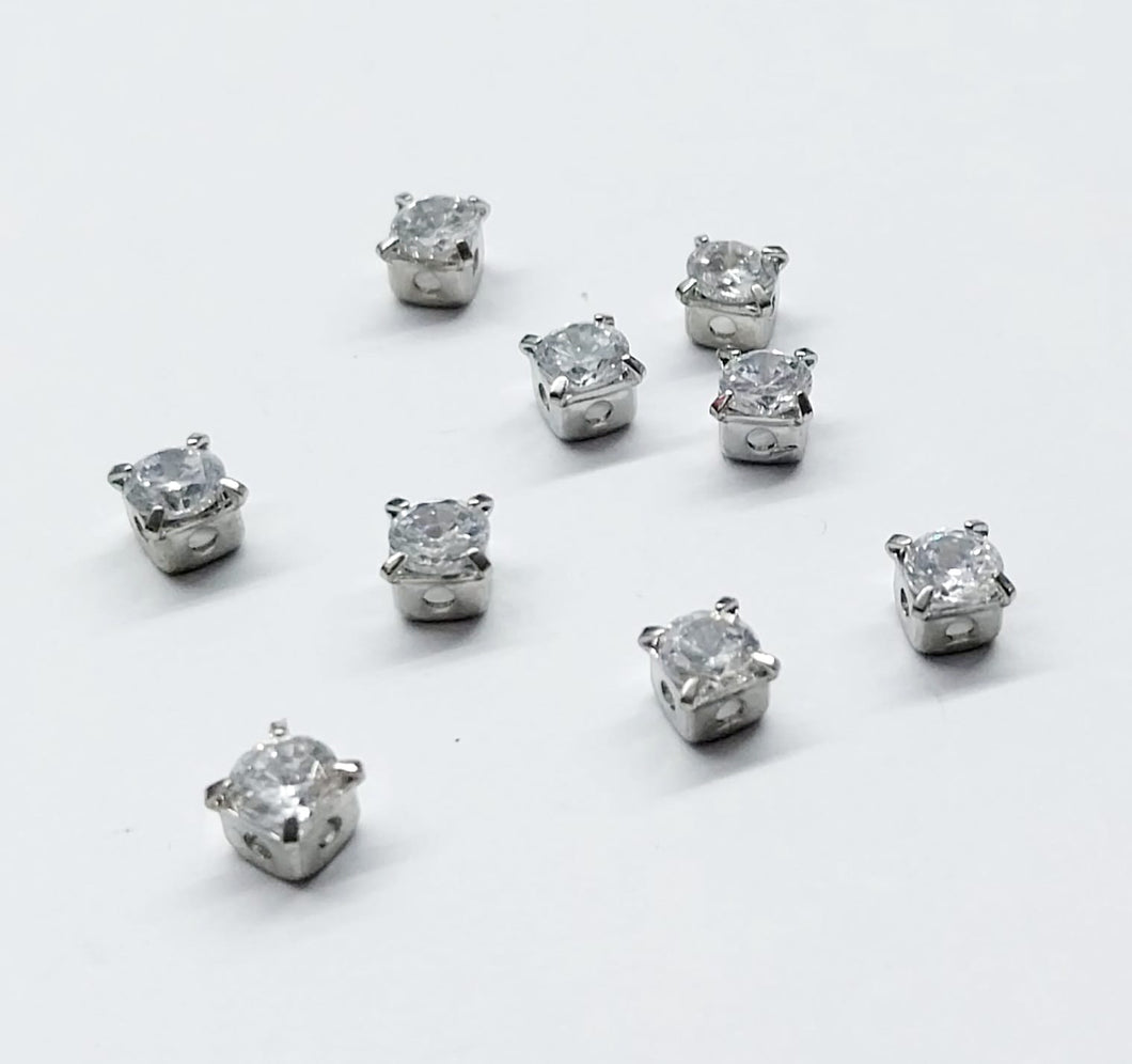 RODINADO | CUBO CON CRISTAL PLATEADO | 4MM | 3 UNIDADES | (R9-89)