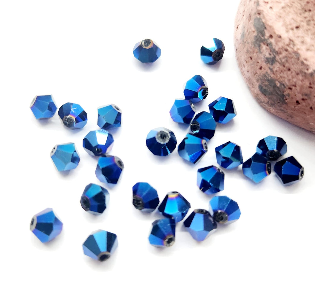 CRISTAL TUPI | 6MM | 50 UNIDADES | AZUL METALIZADO