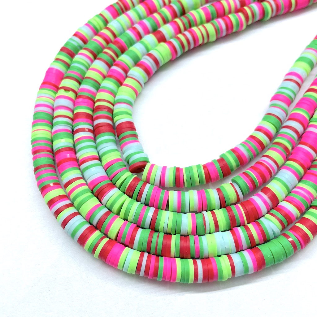 Fimo | Círculos Planos | Rojo, Fucsia flúor y Verde