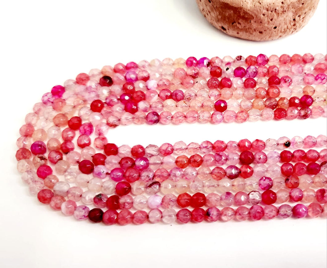 AGATA FACETADA | 4MM | ROSADO FUCSIA MATIZADO CON VENAS