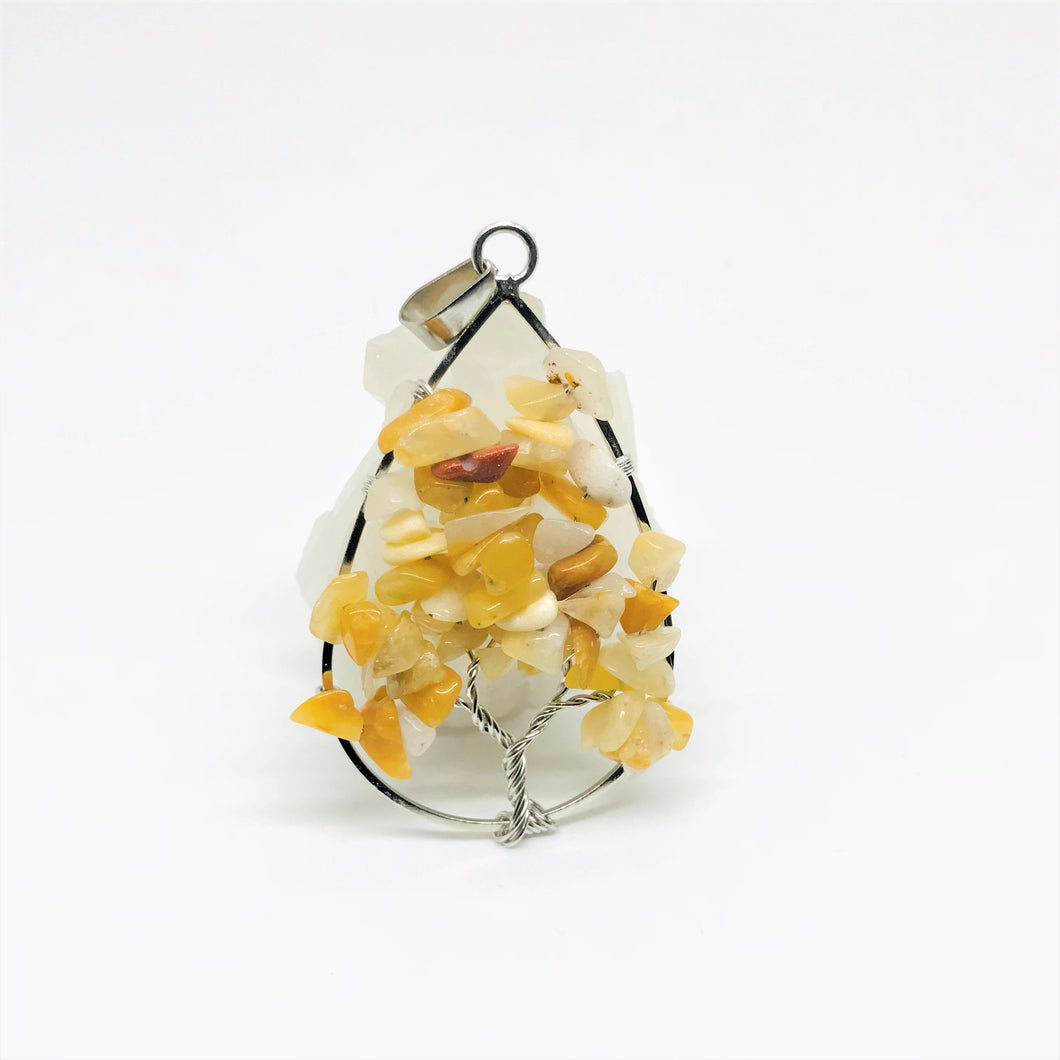 COLGANTE ARBOL BORDE GOTA CON PIEDRA CHIP | 50MM | JADE AMARILLO
