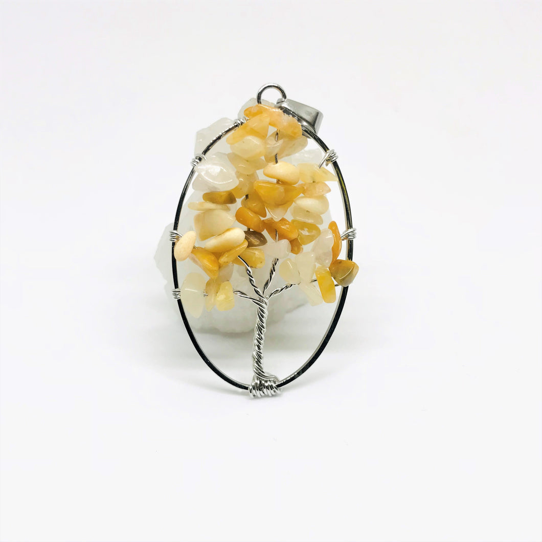 COLGANTE ARBOL BORDE OVALADO CON PIEDRA CHIP | 50MM | JADE AMARILLO
