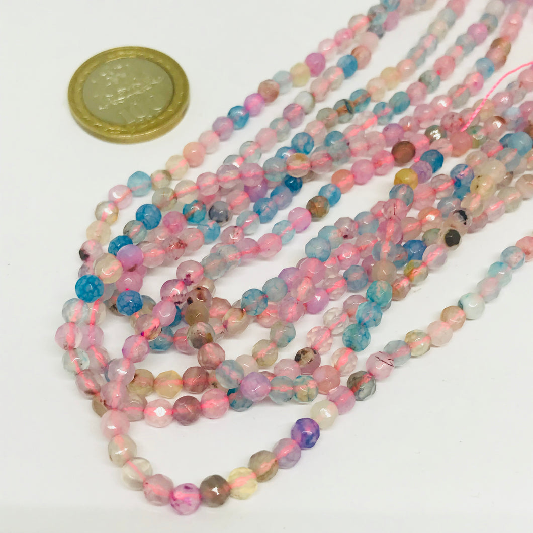 AGATA FACETADA | 4MM | MIX TONOS PASTEL ROSADO CELESTE