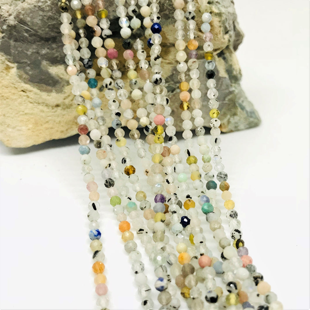 PIEDRAS NATURALES | MINI FACETADO | MIX CUARZO TURMALINADO, LAPISLAZ, OPALO | 2.5MM