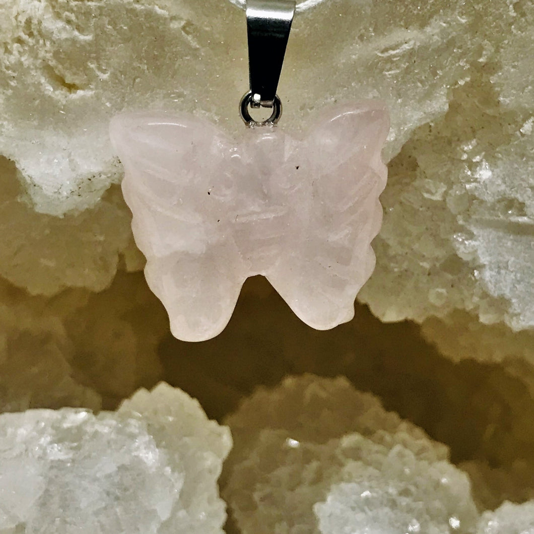 COLGANTE DE PIEDRA | MARIPOSA | 15X20MM | CUARZO ROSADO