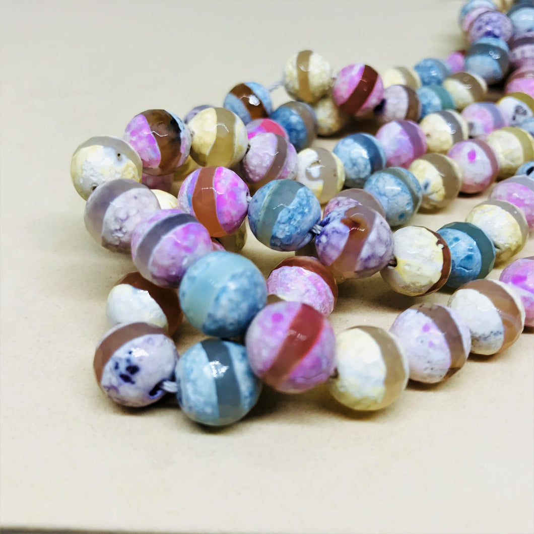 Agata Tibetana |  Facetada | 10mm | Rayas tonos pasteles