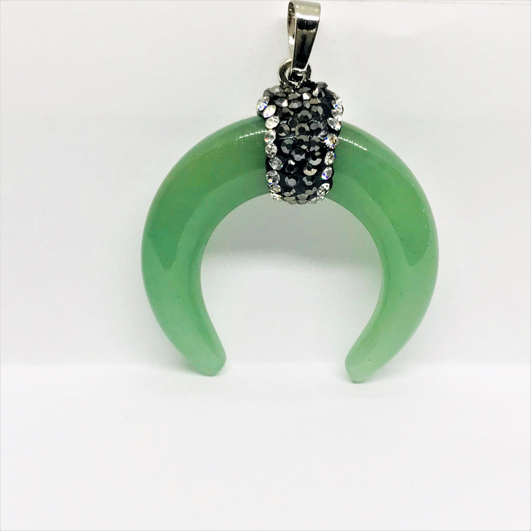 COLGANTE DE PIEDRA | MEDIA LUNA CON STRASS | 35MM | JADE