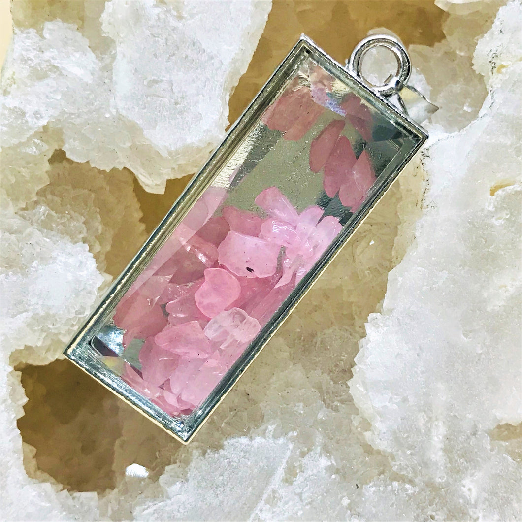 COLGANTE DE PIEDRA | RECTANGULAR | 50X15MM | CUARZO ROSADO