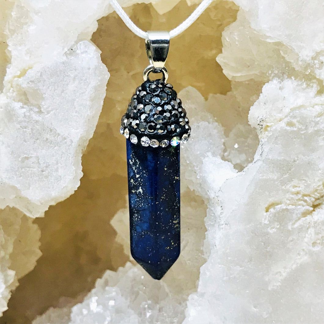 COLGANTE DE PIEDRA | PUNTA CON CASQUETE DE STRASS | 35MM | LAPISLAZULI