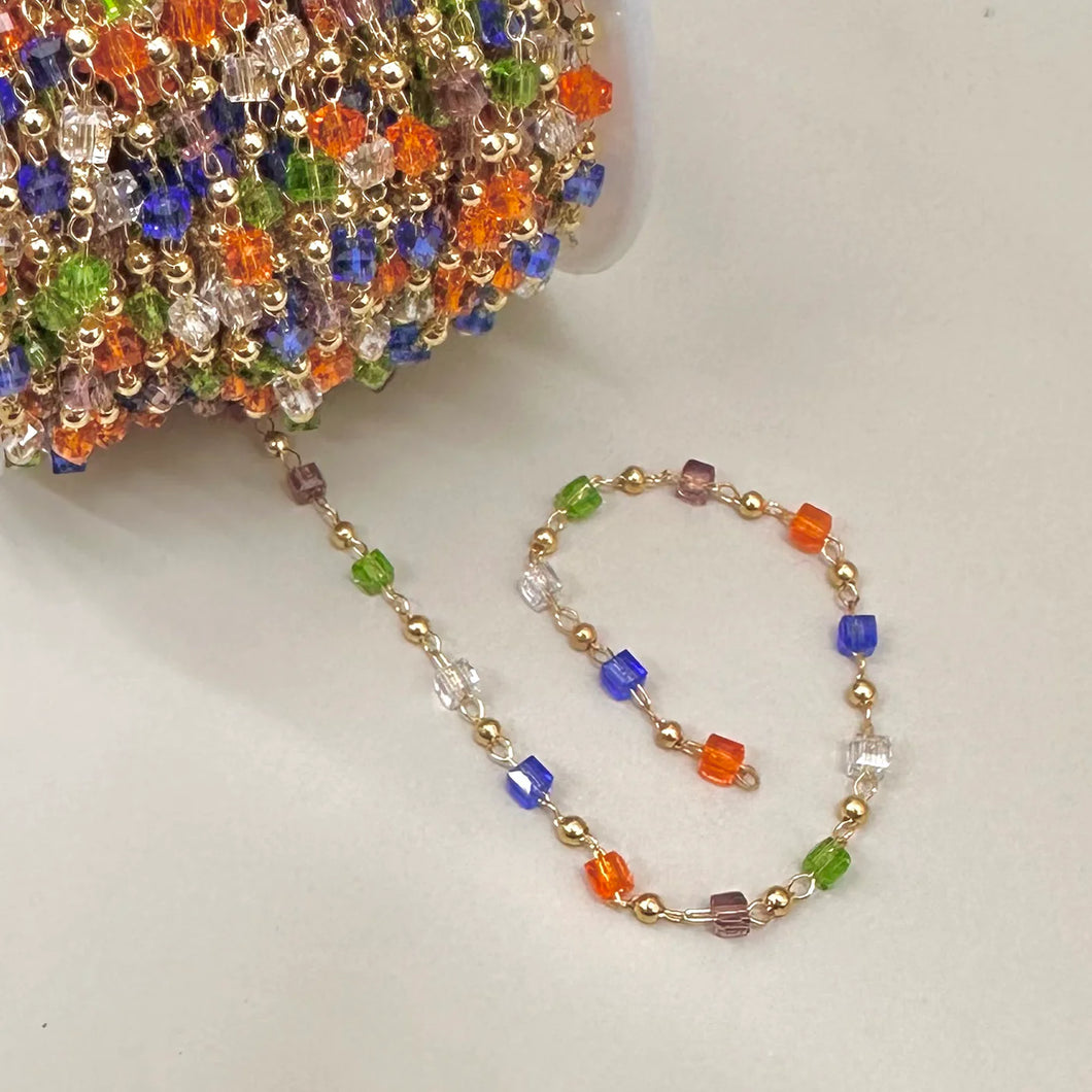 CADENA | MINI CUBOS DE CRISTAL DE 3MM | MIX VERDE - TRASLUCIDO - AZUL - NARANJA