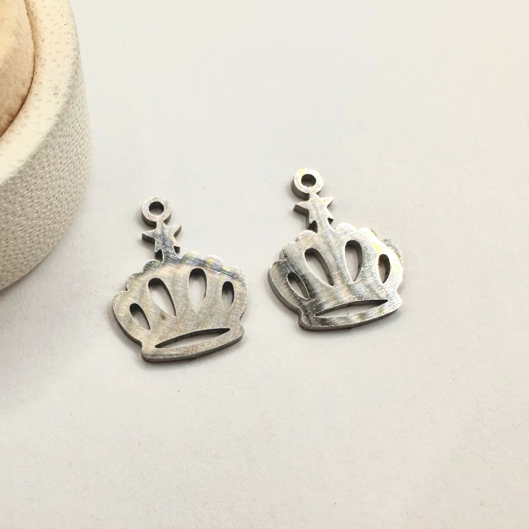 COLGANTE CHICO DE ACERO | PLATEADO | CORONA CON ESTRELLA | 4 UNIDADES