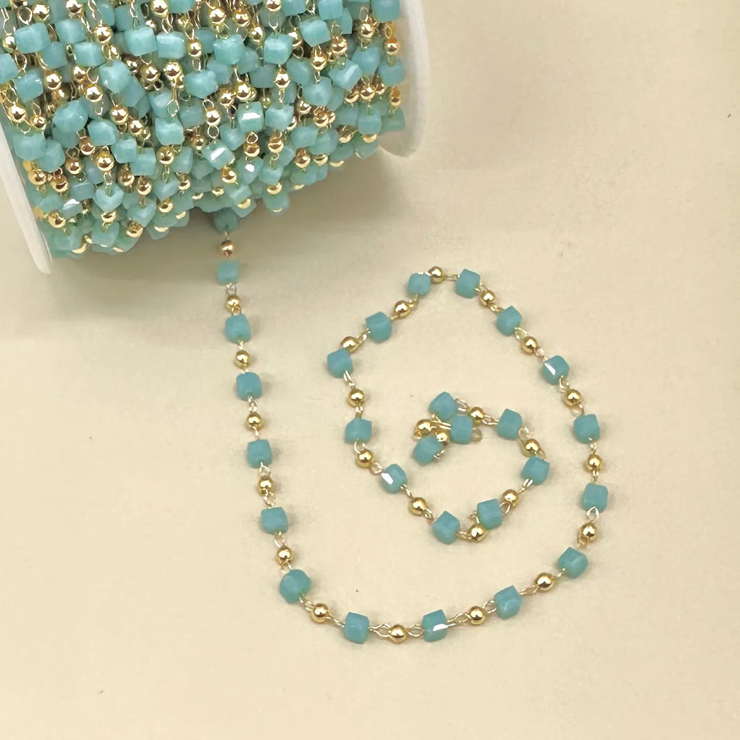 CADENA | MINI CUBOS DE CRISTAL DE 3MM | TURQUESA