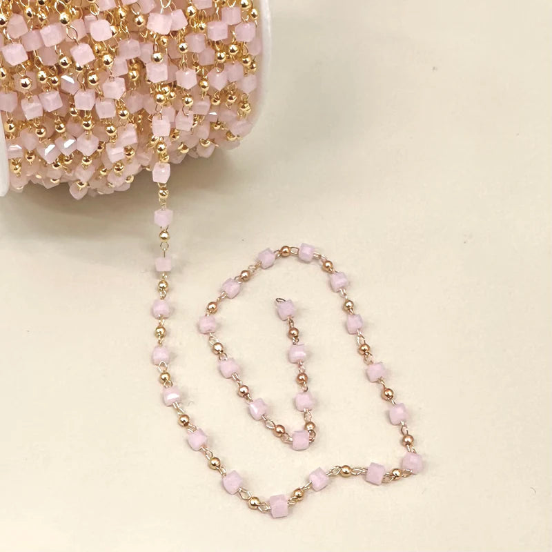 CADENA | MINI CUBOS DE CRISTAL DE 3MM | ROSADO