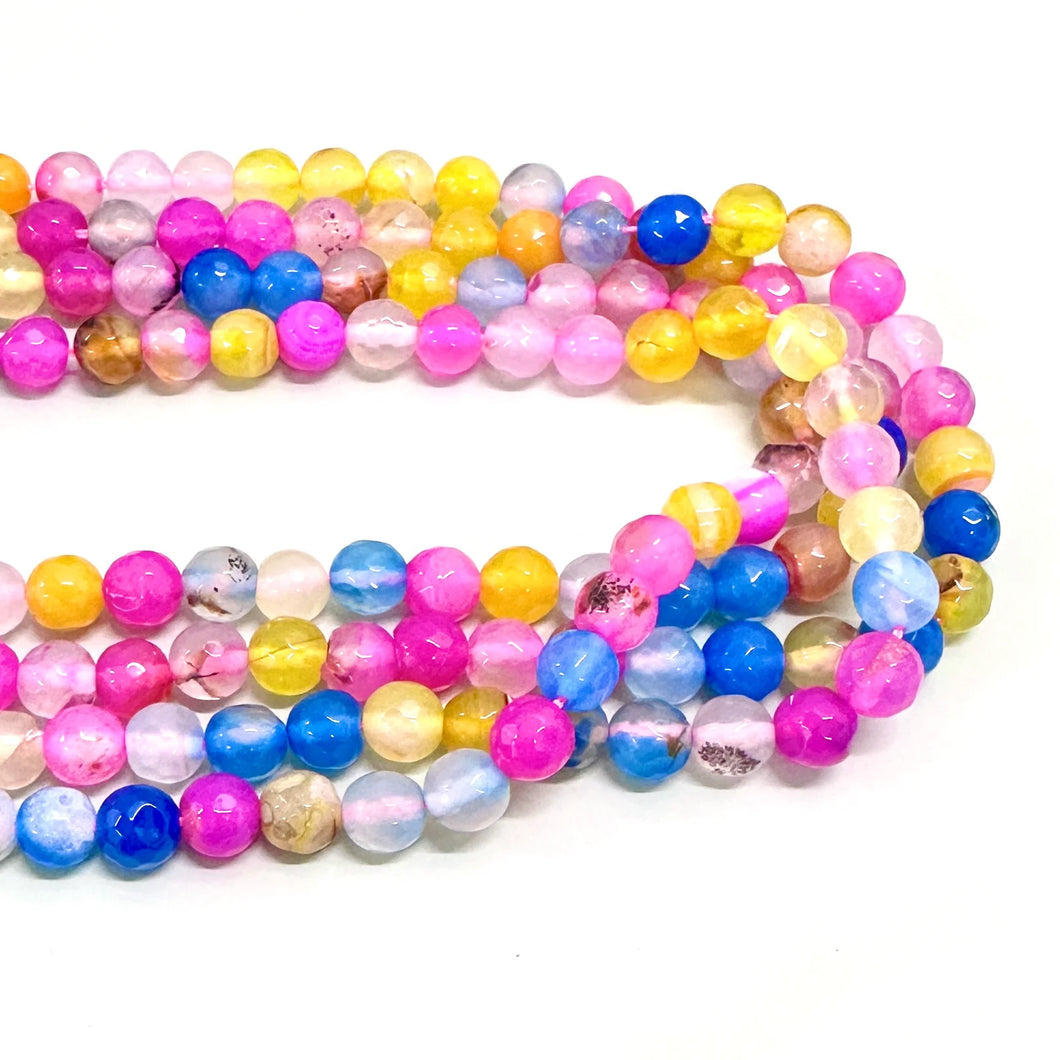 AGATA FACETADA | 8MM | MIX FUCSIA AMARILLO CELESTE TRASLUCIDO