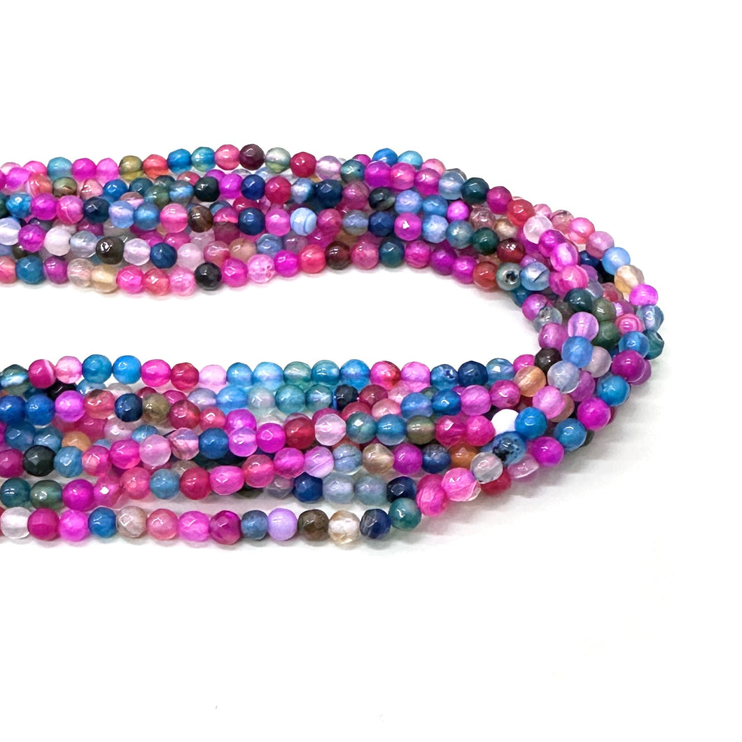 AGATA FACETADA | 4MM | MIX FUCSIA AZUL MATIZADO