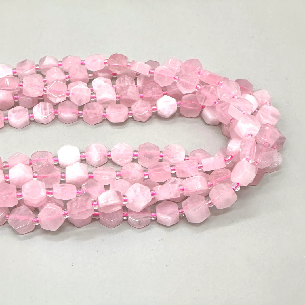 PIEDRA HEXAGONAL PLANA | 9MM X 5MM | CUARZO ROSADO